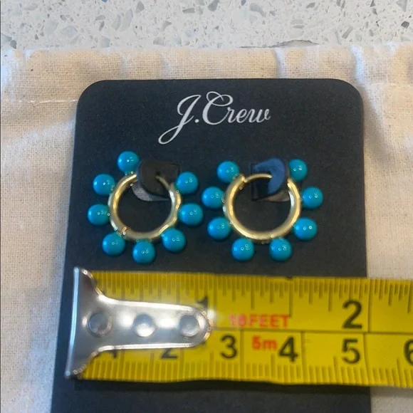 J. Crew Gold and Turquoise Mini Beaded Hoop Earrings - Picture 4 of 10